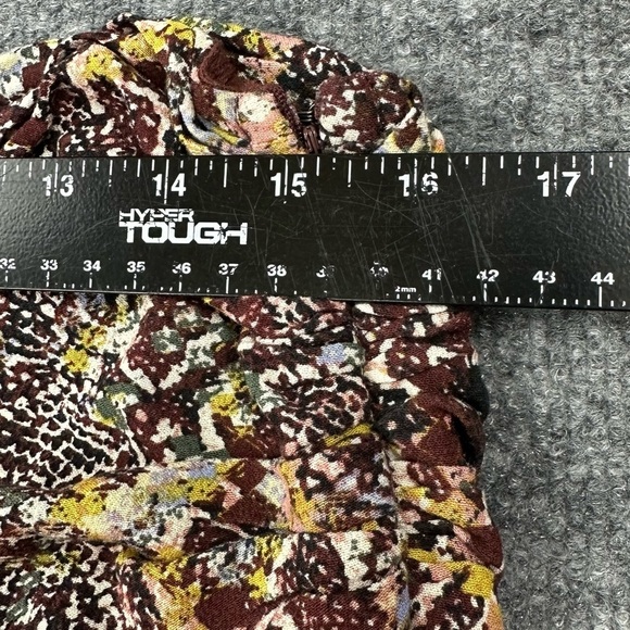 Free People Skirt Womens 6 Saturday Sun Mini Miniskirt Brown Yellow Print Ruched - Picture 8 of 13